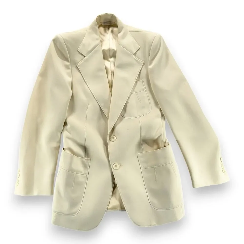 Vintage Suit Mens 36 31x30 Pants White Cream Ivory Disco Talon Union USA 2pc 70s